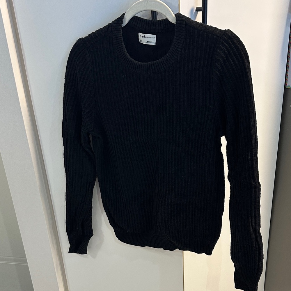 Frank & Oak Black Ribbed Crew Neck Sweater